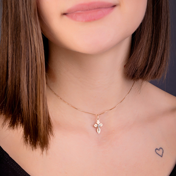 Хрестик з червоного золота з розп'яттям (арт. 517301) – зображення 2