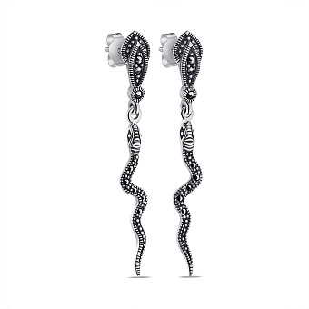 Серебряные серьги Змея с марказитами (арт. 7418/7104мрк)