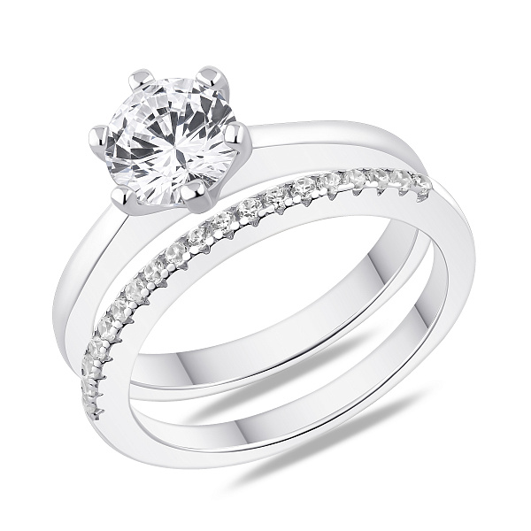 Серебряное двойное кольцо с фианитами (арт. 7501/8532) – изображение 1