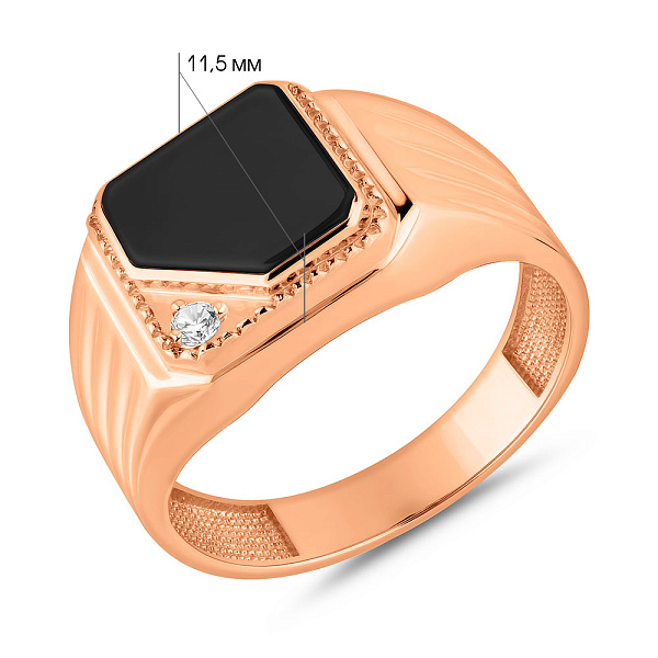 Золотая печатка с эмалью и бриллиантом (арт. К170012е) – изображение 2