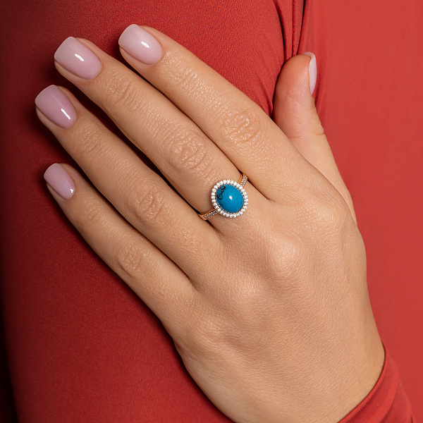 Золотое кольцо с бирюзой и фианитами (арт. 140693ПюГГ) – изображение 4