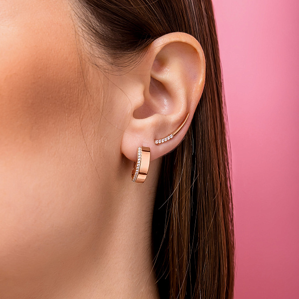 Золотые серьги-клаймберы с фианитами (арт. 2106203101) – изображение 2