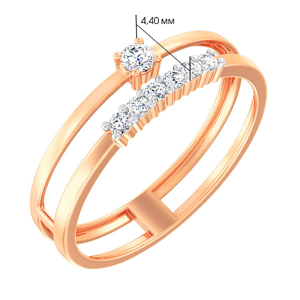 Подвійна каблучка з червоного золота з фіанітами (арт. 140821) – зображення 4