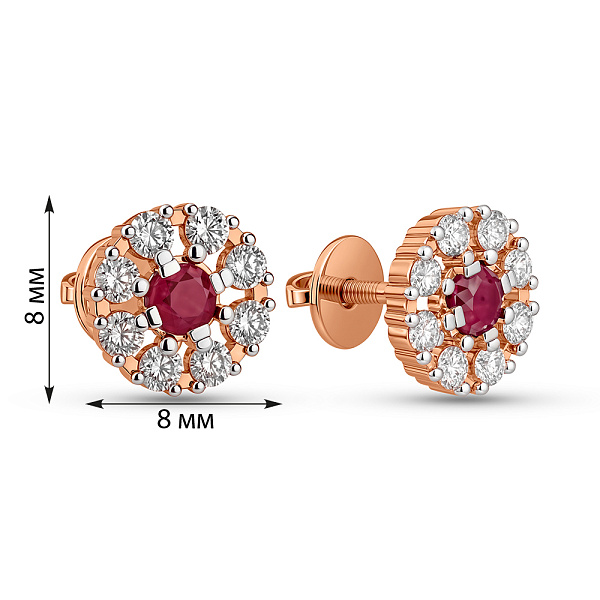 Золотые пусеты с рубином и бриллиантами (арт. Т011691р) – изображение 3