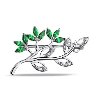 Срібна брошка зі смарагдами та фіанітами (арт. 7505/660Измбп)