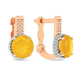 Золоті сережки з жовтим оніксом та фіанітами (арт. 111100ол)