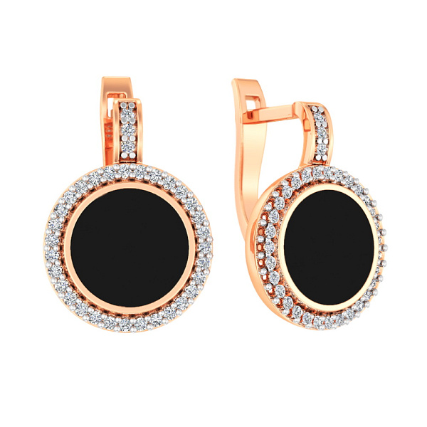 Золоті сережки Лýна з емаллю і фіанітами (арт. 110426е) – зображення 1