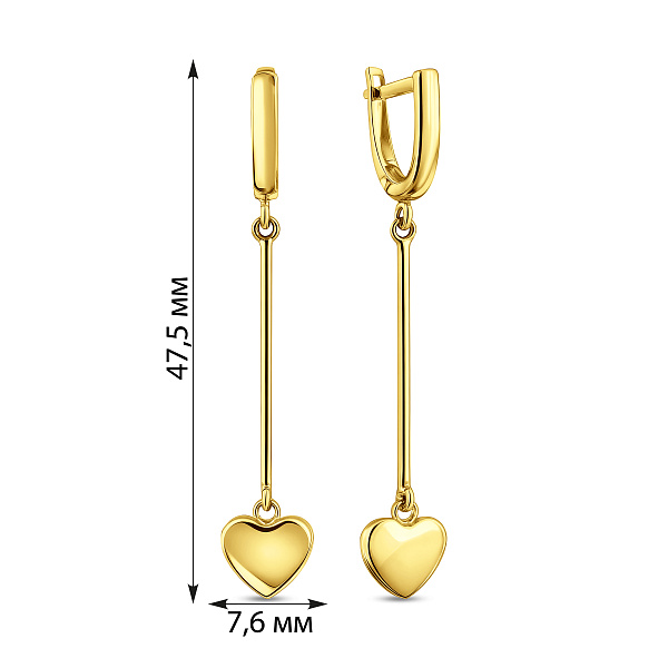 Серьги из желтого золота с подвесками Сердечки (арт. 110505ж) – изображение 4