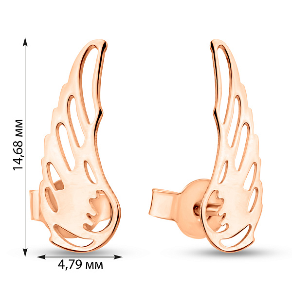 Золоті сережки-пусети "Крила" без каміння  (арт. 108930) – зображення 4