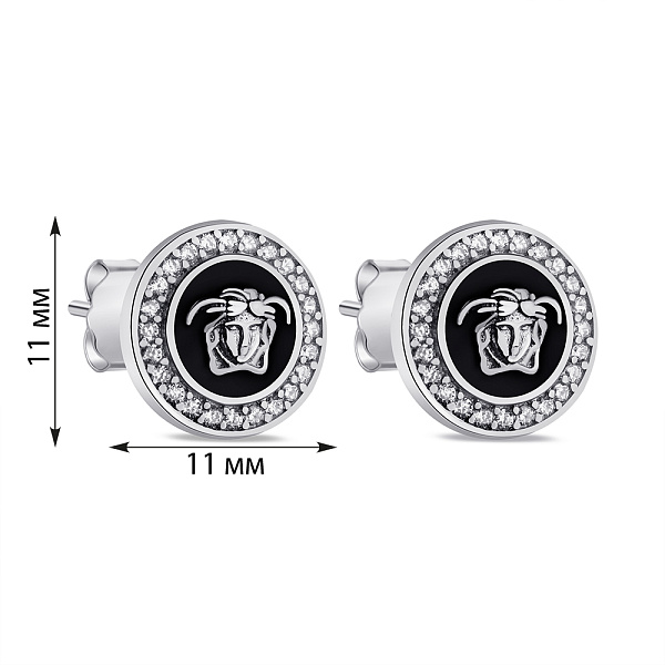 Серебряные серьги-пусеты с эмалью и фианитами (арт. 7518/6471еч) – изображение 2