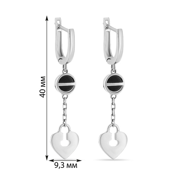 Золотые сережки-подвески в белом цвете металла с эмалью (арт. 107371бо) – изображение 2