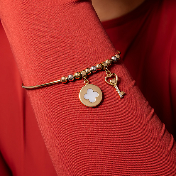 Золотий браслет з перламутром і фіанітами (арт. 323094жбпП2) – зображення 2