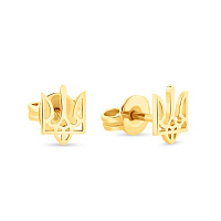 Сережки-цвяшки з жовтого золота Герб України-Тризуб (арт. 110921ж)