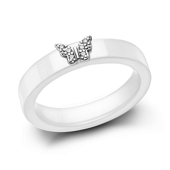 Фото Каблучка Метелик з кераміки і золота з діамантами (арт. К011792бб)