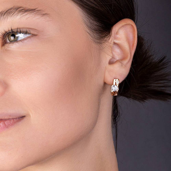 Золотые серьги с фианитами (арт. 109998) – изображение 2