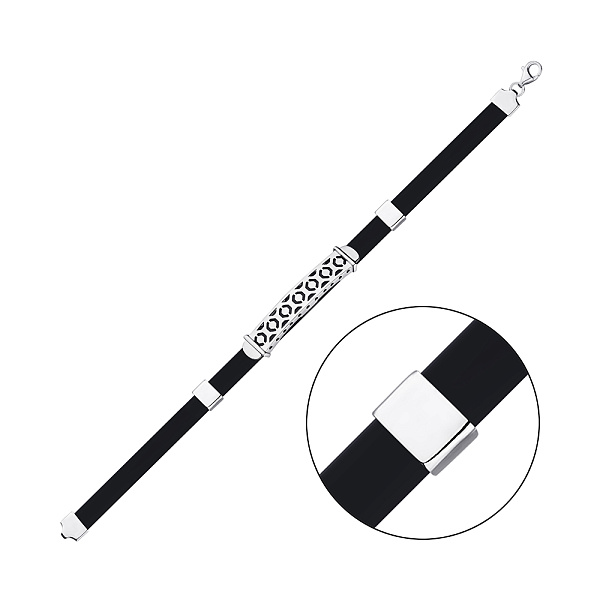 Каучуковий чоловічий браслет зі сріблом (арт. 7609/4309) – зображення 1