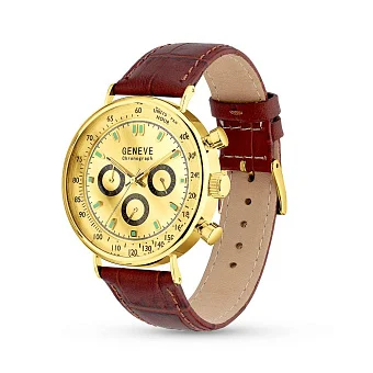 Масивний золотий годинник зі шкіряним ремінцем (арт. 260240жжкр)