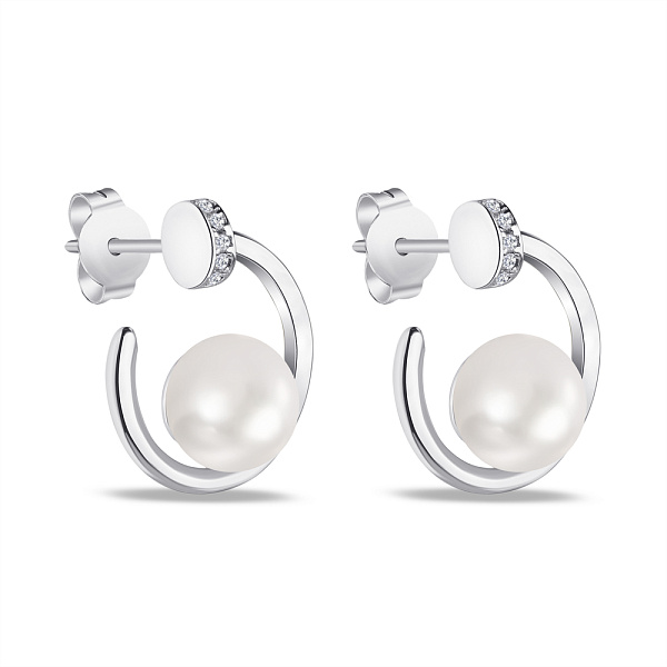 Серебряные пусеты «Гвоздь» с жемчугом (арт. 7518/5749жб) – изображение 1