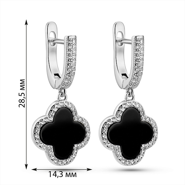 Серебряные серьги Клевер с ониксом (арт. 7502/2159872/15о) – изображение 2