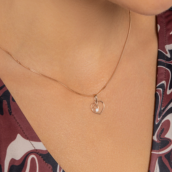 Підвіска з червоного золота Два серця з фіанітом (арт. 440559) – зображення 3