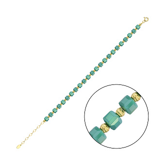 Фото Срібний браслет з зеленим оніксом і жовтим родіюванням (арт. 7509/2101/4жоз)