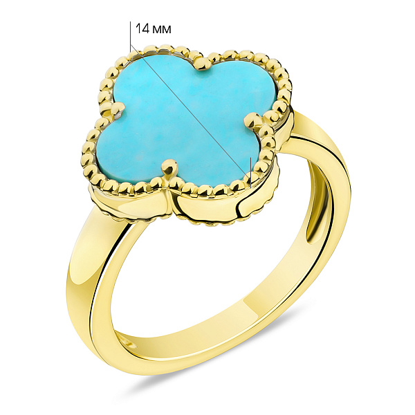 Каблучка зі срібла Конюшина з оніксом і жовтим родіюванням (арт. 7501/5280/15жог) – зображення 2