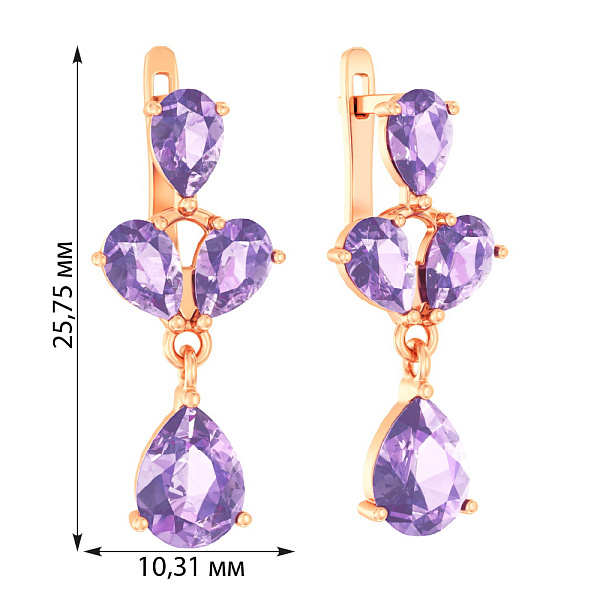 Золотые сережки-подвески с аметистом (арт. 110676Па) – изображение 2