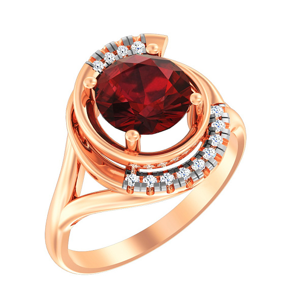 Золотое кольцо с кварцем и фианитами (арт. 142000ПкГ) – изображение 1