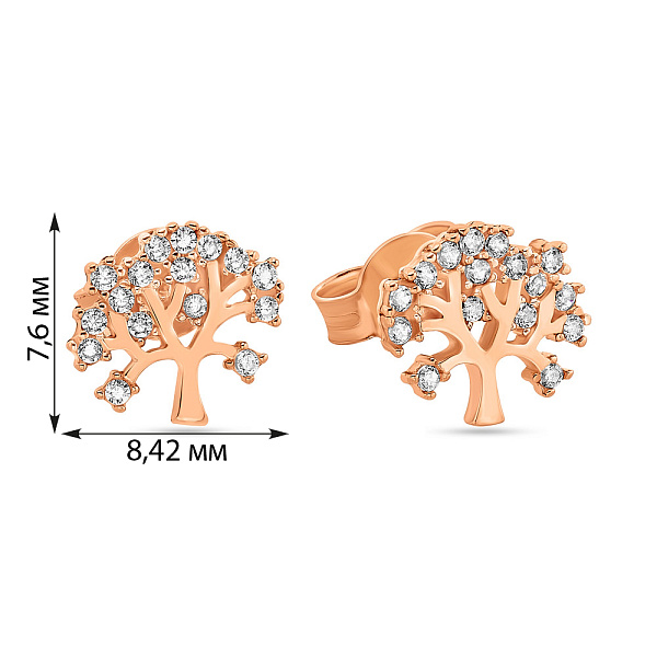 Золоті пусети в червоному кольорі металу з фіанітами (арт. 108612) – зображення 2