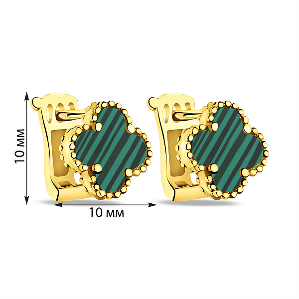 Серебряные серьги Клевер с малахитом (арт. 7502/3929/10жмлх) – изображение 2