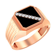 Фото Печатка из красного золота с эмалью и фианитами (арт. 170041е)