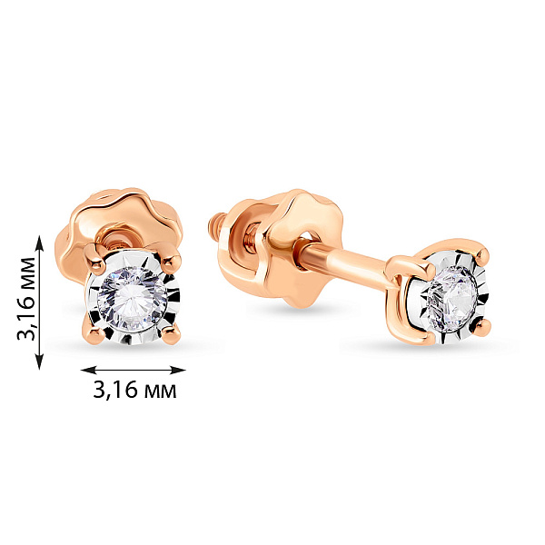 Пусети з червоного золота з діамантами (арт. Т011153010) – зображення 2