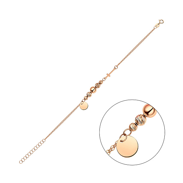 Золотий браслет в червоному кольорі металу з монетою (арт. 325463) – зображення 1