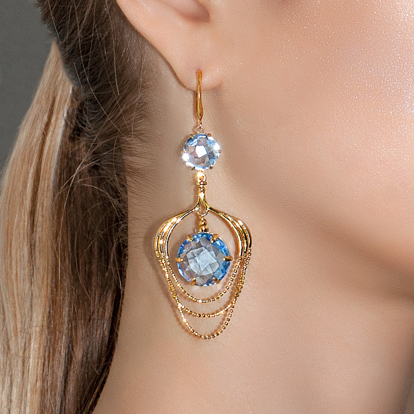 Сережки-подвески  из желтого золота с кварцем (арт. 107815жПкг) – изображение 2