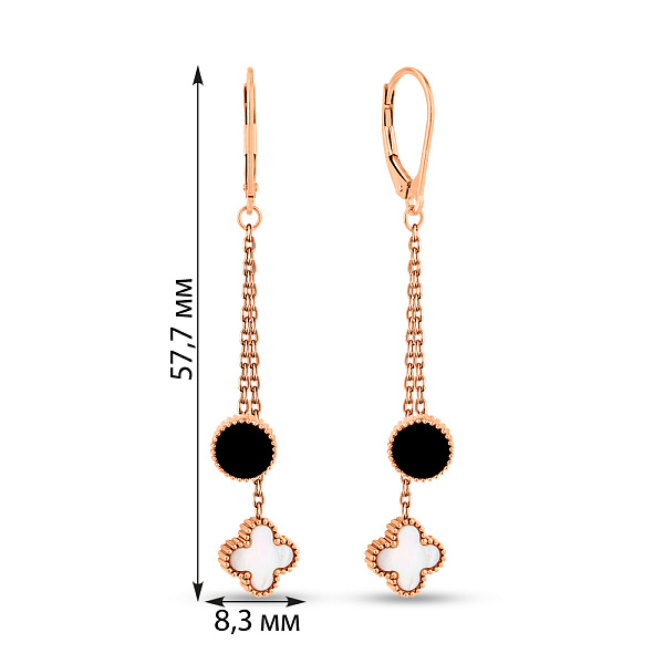 Золотые серьги Клевер с ониксом и перламутром (арт. 1091603оп) – изображение 2