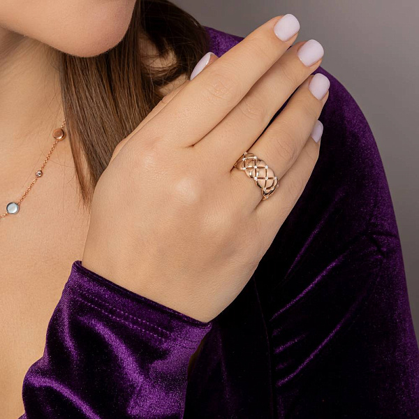 Кольцо из красного золота с фианитами (арт. 1401079) – изображение 3