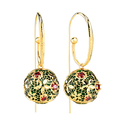 Золоті сережки-підвіски Francelli з емаллю і фіанітами (арт. 104849жез)