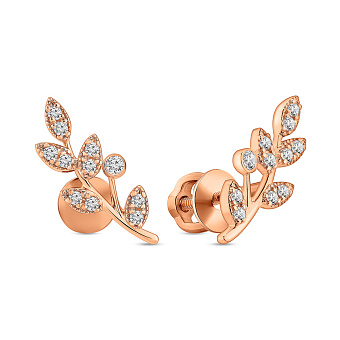 Золоті сережки-пусети Гілочки з діамантами  (арт. Т011471010)