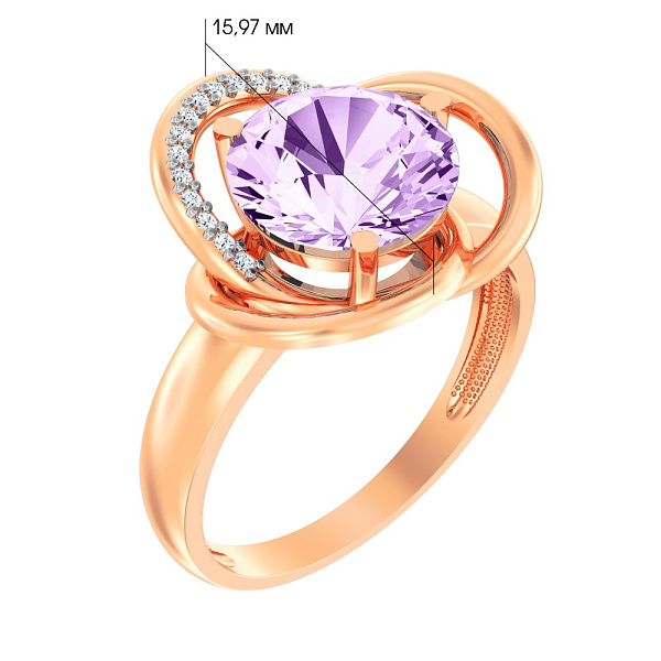 Каблучка з червоного золота з аметистом і фіанітами (арт. 140697Па) – зображення 3