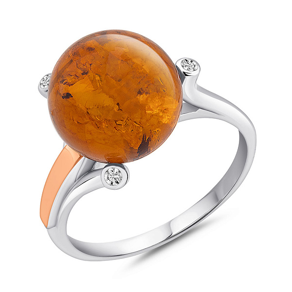 Срібна каблучка з бурштином та фіанітами (арт. 7201/563ЯК) – зображення 1