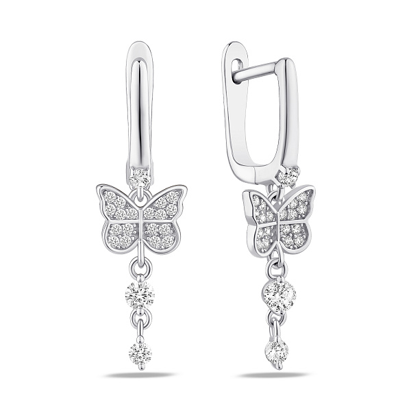 Серебряные серьги-подвески бабочки с фианитами (арт. 7502/10312) – изображение 1