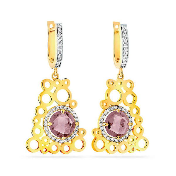 Золотые серьги подвески с кварцем и фианитами (арт. 103296ж) – изображение 1