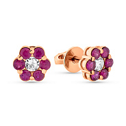 Золотые серьги пусеты с рубином и бриллиантами (арт. Т011634р)