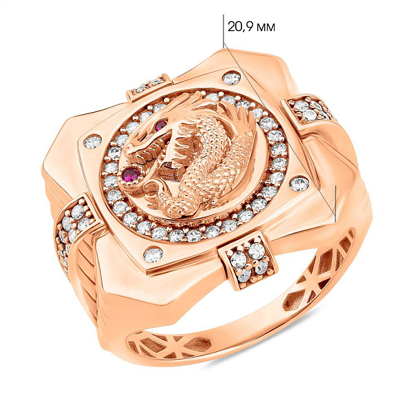 Перстень з червоного золота з фіанітами (арт. 180576р) – зображення 2