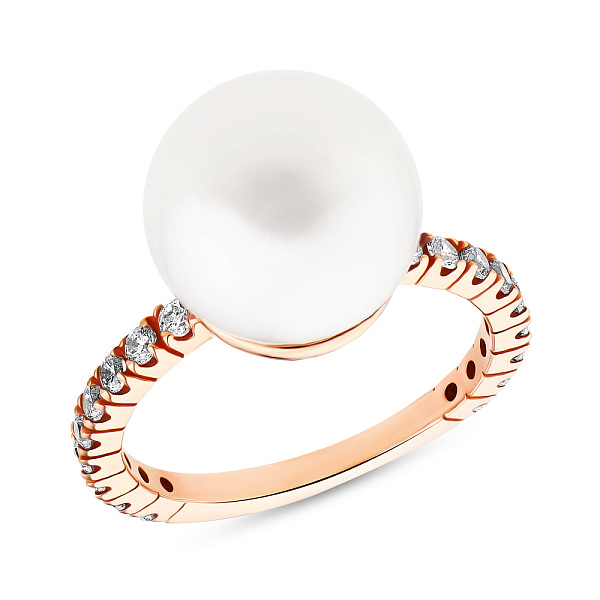 Золотое кольцо с жемчугом и фианитами (арт. 153222прлб) – изображение 2