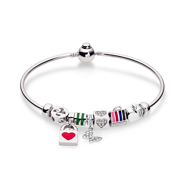 Жесткий золотой браслет с эмалью и фианитами (арт. 324025беП2) – изображение 1