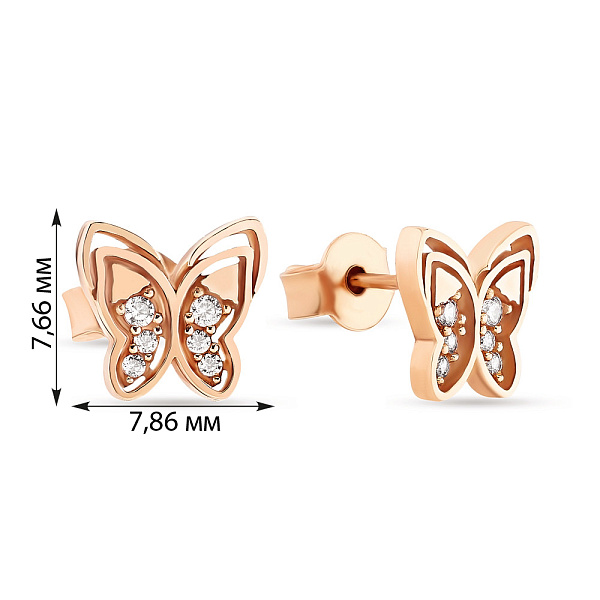 Золоті пусети «Метелики» з фіанітами (арт. 105663) – зображення 2