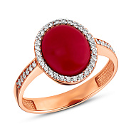 Золотое кольцо с кораллом и фианитами (арт. 140693ПкоГ)