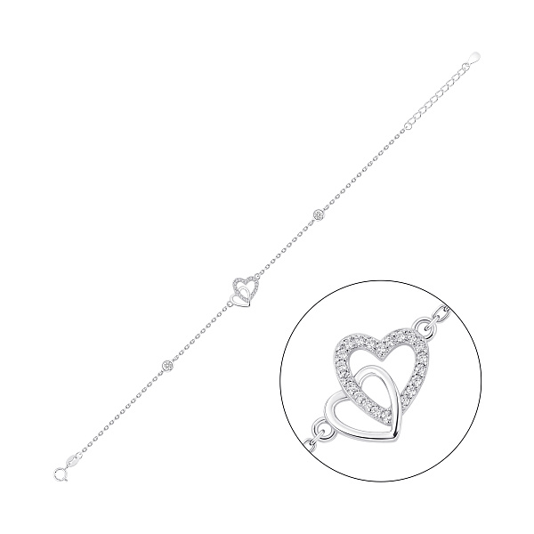 Серебряный браслет сердечка с фианитами (арт. 7509/5437) – изображение 1