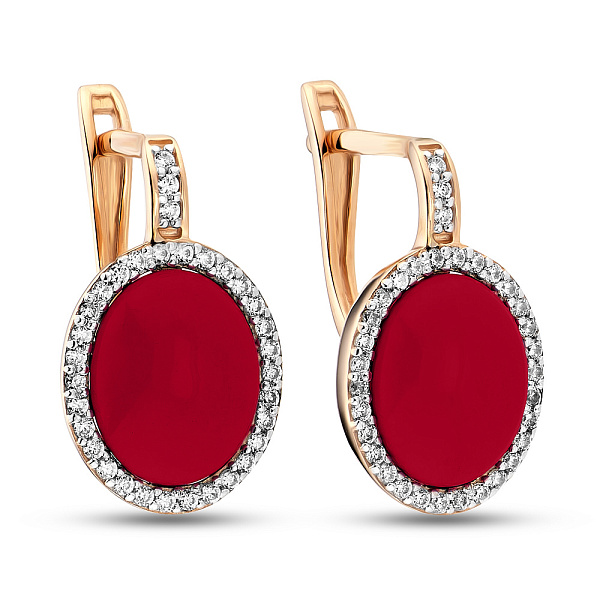 Золотые серьги с кораллами и фианитами (арт. 110427ПкоГ) – изображение 1